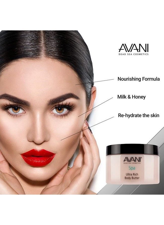 avani dead sea cosmetics - Avani Ultra Rich Body Butter Dead Sea Salt Aloe Vera Vitamin E Shea Jojoba Sunflower Olive Essential Oil Natural Exfoliating & Moisturizing Butter For All Skin Types Milk/Honey Fragrance - Image 1