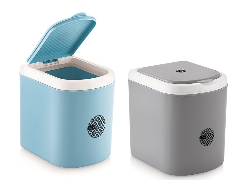 Nabhya مجموعة من 2 قطعة سلة مهملات صغيرة مفتوحة من البلاستيك للتخلص من النفايات للاستخدام في السيارة ومكتب العمل والمنزل (أزرق ورمادي) - Image 1