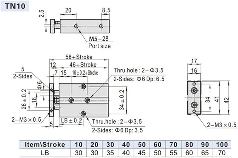 TN16 Pneumatic Air Cylinder Twin Rod Shaft 150mm Stroke - Image 3