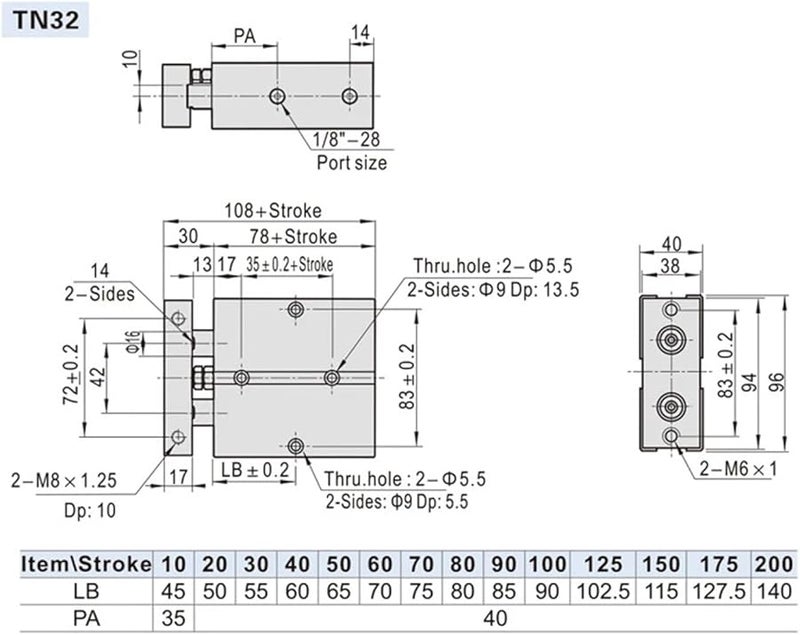 TN16 Pneumatic Air Cylinder Twin Rod Shaft 150mm Stroke - Image 5