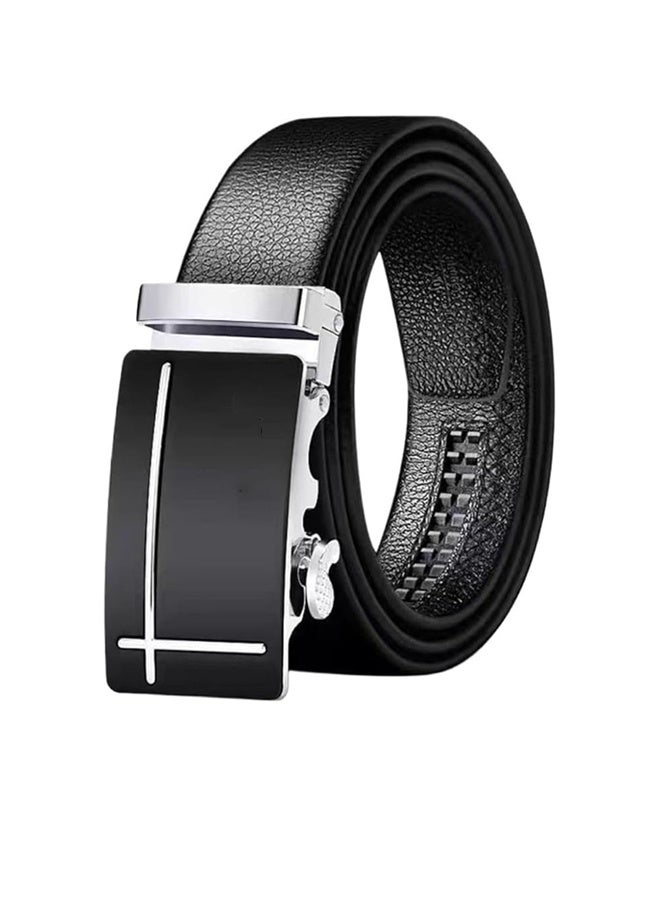 New Men'S Leather Textured Belt With Automatic Buckle Groove Young And Middle-Aged Belts - Image 1