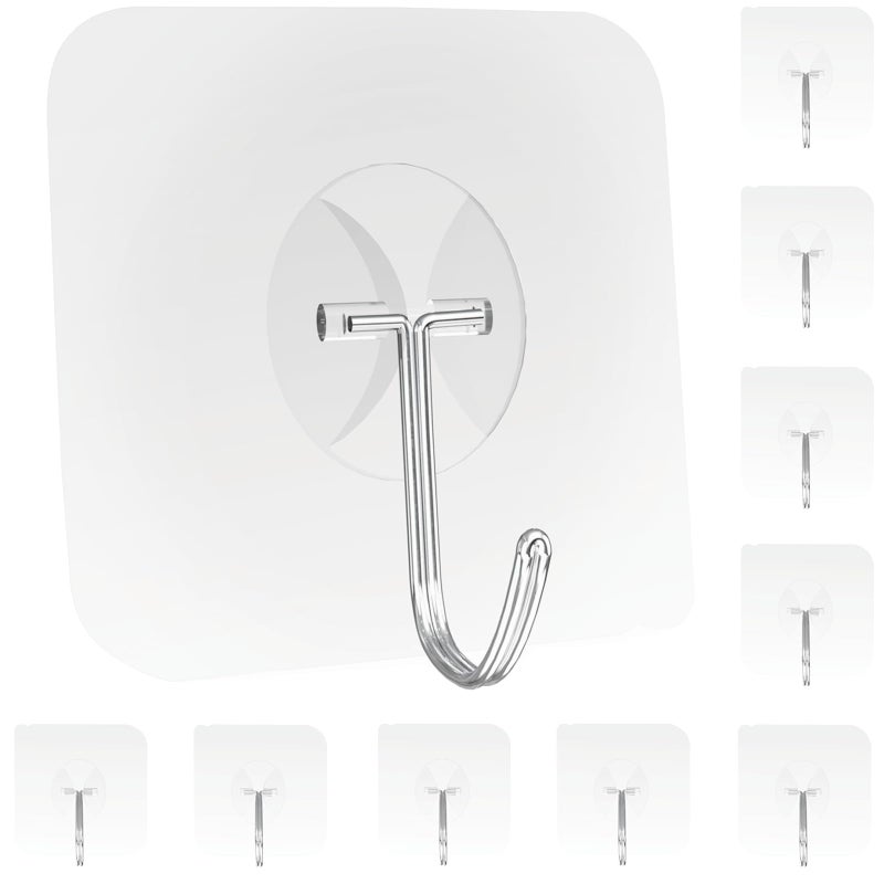 Latoxcaa Heavy Duty Adhesive Wall Hooks - Strong & Transparent, Hold up to 22lb, Waterproof & Reusable, Ideal for Kitchen, Bathroom, and Office (10 Pack) - Image 1