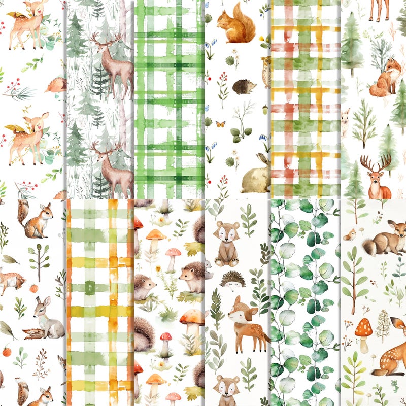 BHNACIER 24 Sheets Woodland Animal Scrapbook Paper 12x12 Forest Animals Pattern Paper Watercolor Forest Jungle Animal Scrapbook Papers DoubleSided Decorative Craft Papers With Plum Deer Squirrel Hedgehog - Image 3