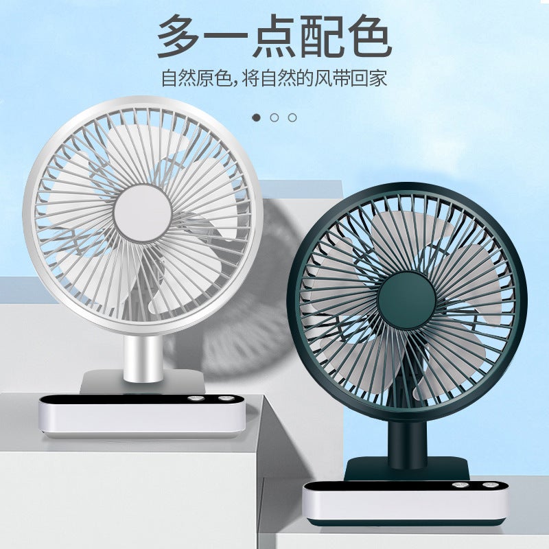 New Shaking Head Digital Display Usb Small Fan Rechargeable Desktop Student Home Office Light Sound Cycle Electric Fan - Image 3