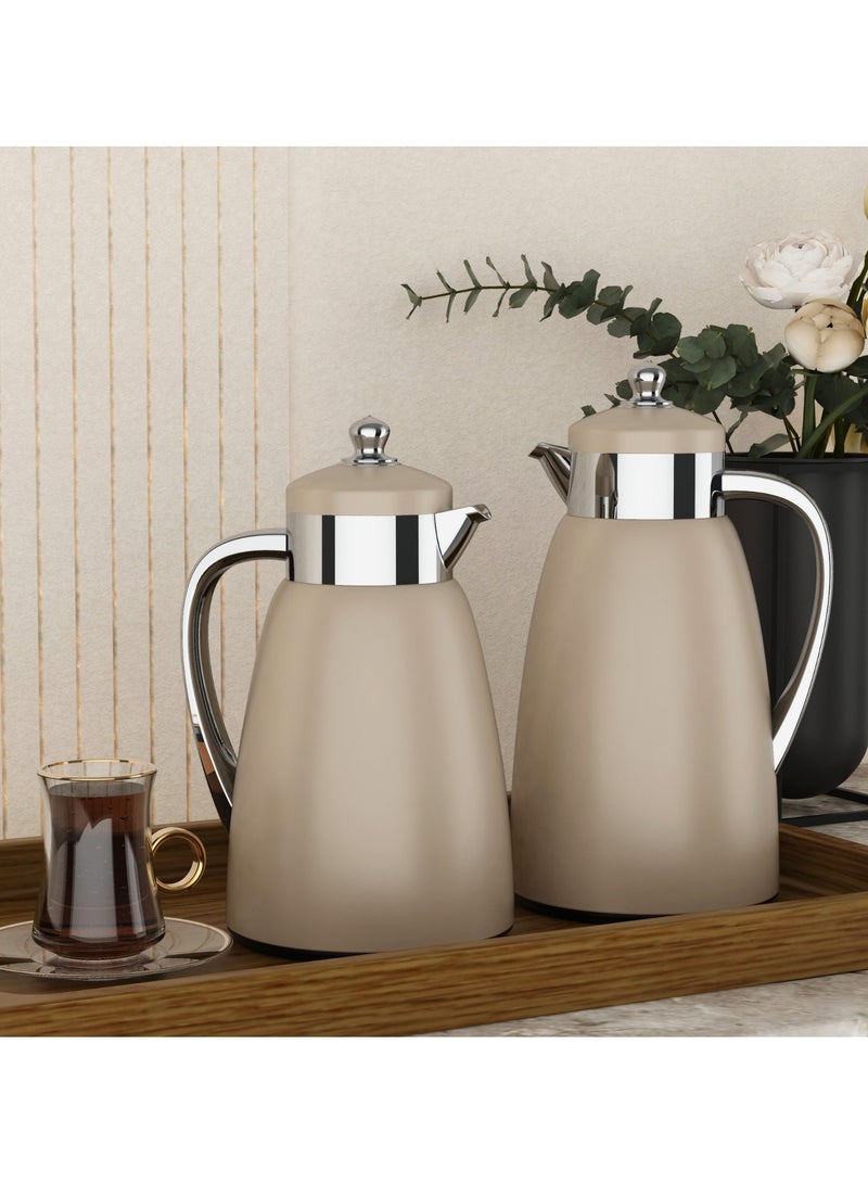 Refan Thermos set for Tea and Coffee Elegant and Modern Light Brown/Silver 1 L/0.6 L