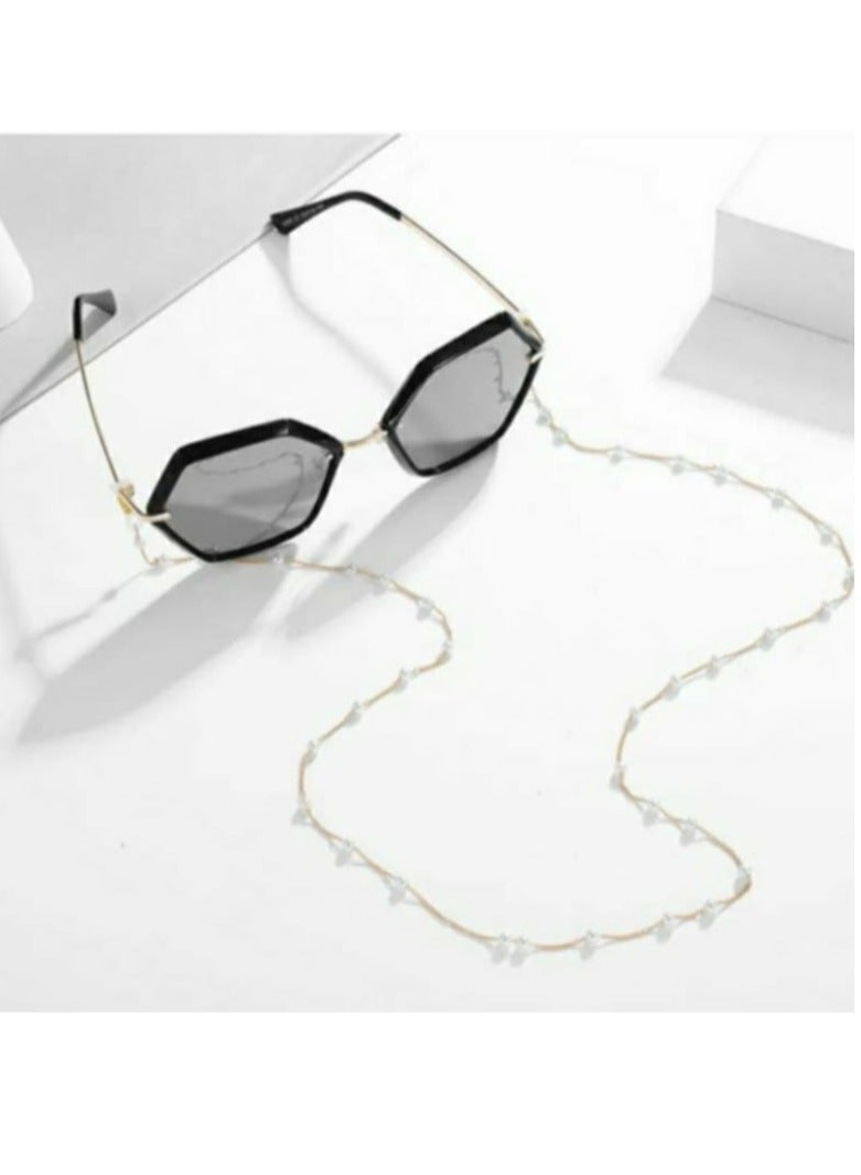 RA accessories Women Eyeglasses Golden Chain With Pearls Off White Also Use As Necklace - Image 1