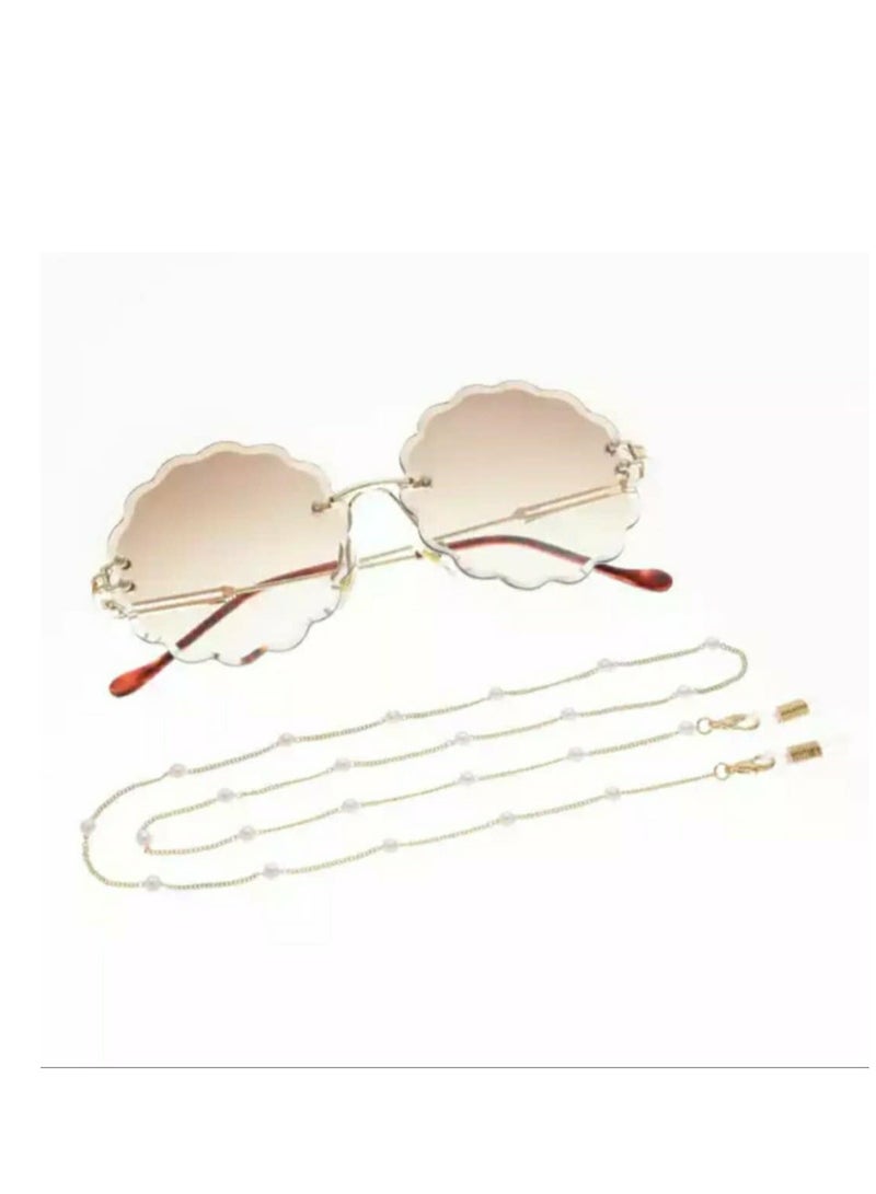 RA accessories Women Eyeglasses Golden Chain With Pearls Off White Also Use As Necklace - Image 3