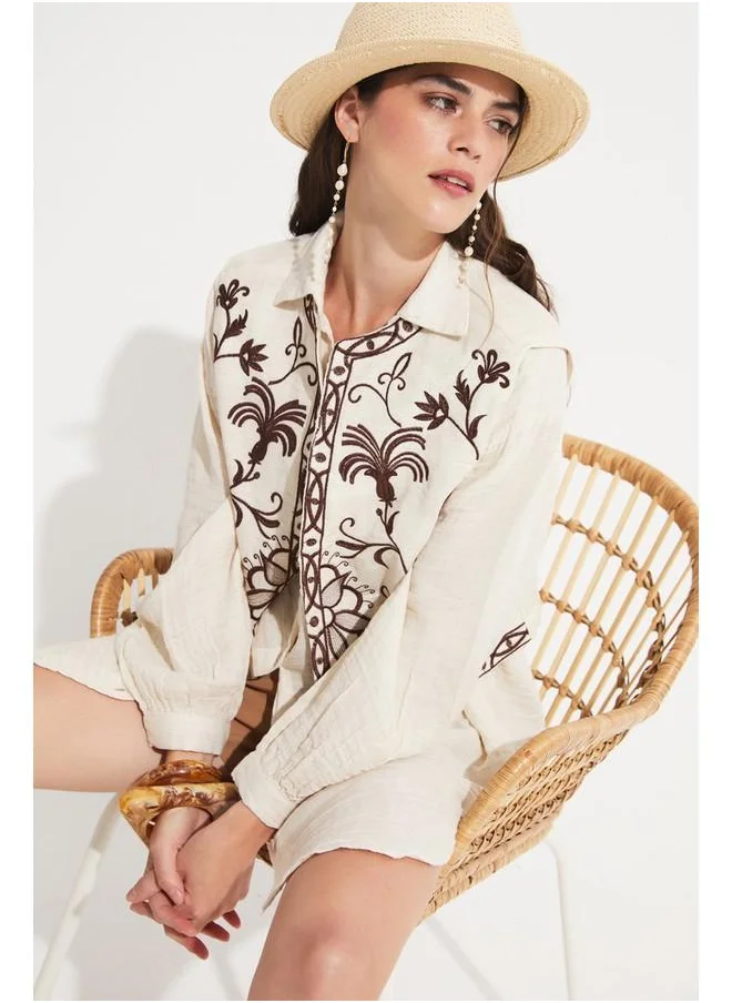 JUNE June Women 100% Cotton Embroidered Detailed Vest Ecru