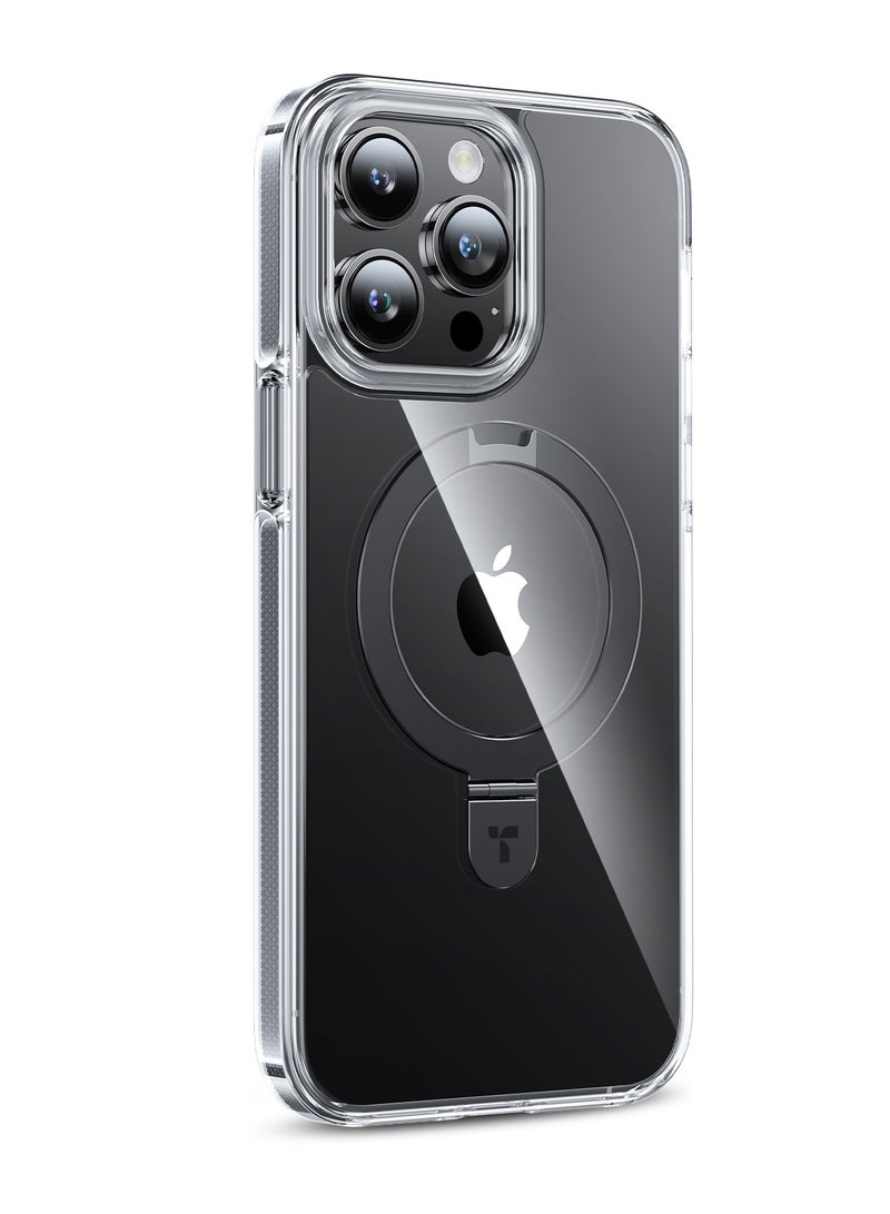 حافظة مغناطيسية أوستاند مصممة لجهاز آيفون 15 برو، [اختبار سقوط بمعيار عسكري][متوافقة مع ماج سيف][مزودة بقاعدة مدمجة] شفافة رقيقة صلبة حواف ناعمة مضادة للبصمات، سوداء - Image 3