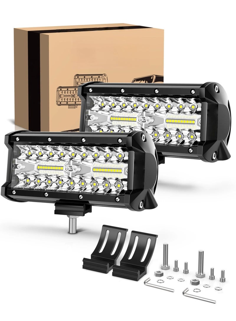 شريط إضاءة LED 2 قطعة 7 بوصة، 240 واط 24000 لومن، مصابيح قيادة ضبابية للطرق الوعرة مع شعاع ضوئي مدمج، مصابيح عمل LED مقاومة للماء لـ UTV ATV Jeep Truck Boat - Image 1