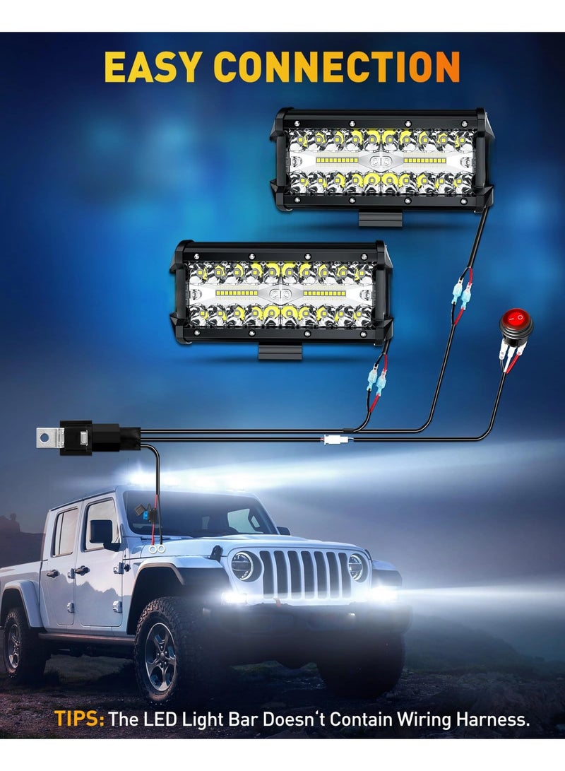 شريط إضاءة LED 2 قطعة 7 بوصة، 240 واط 24000 لومن، مصابيح قيادة ضبابية للطرق الوعرة مع شعاع ضوئي مدمج، مصابيح عمل LED مقاومة للماء لـ UTV ATV Jeep Truck Boat - Image 5