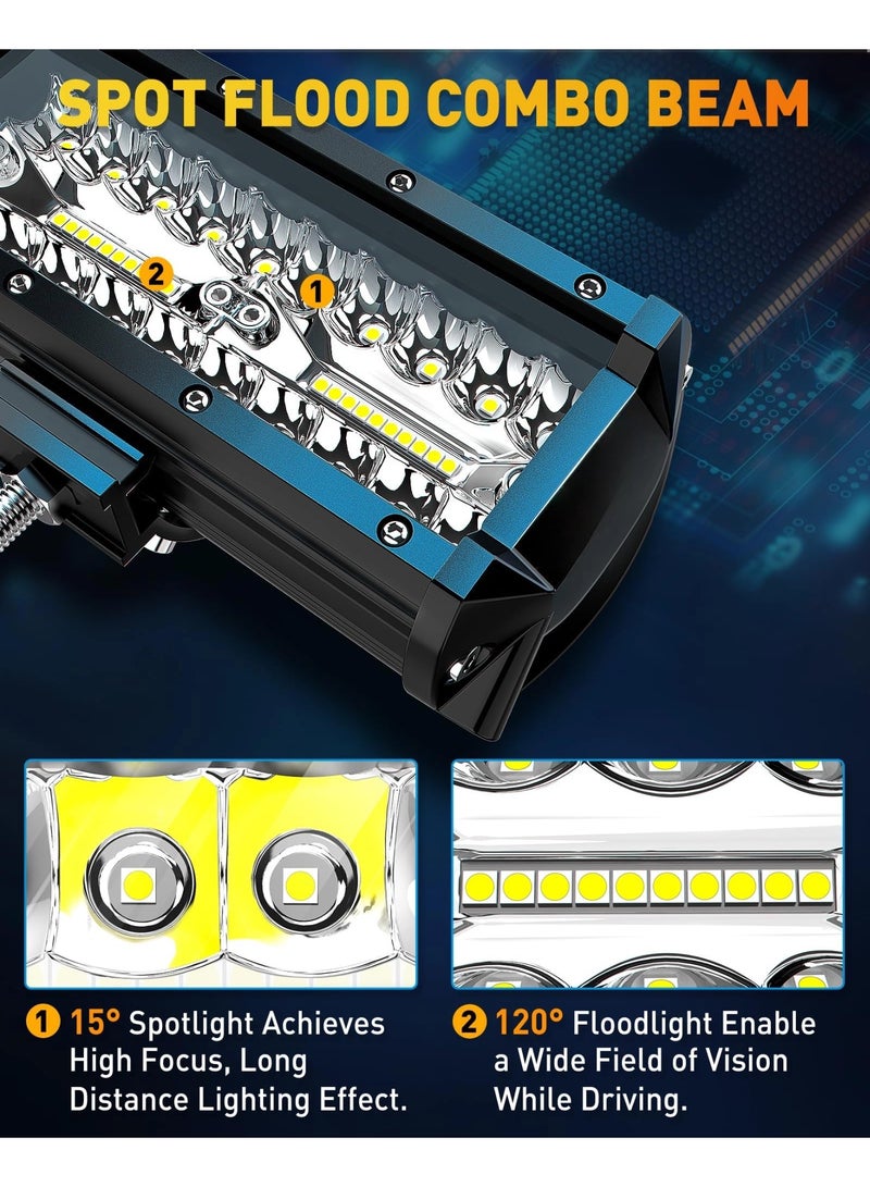 شريط إضاءة LED 2 قطعة 7 بوصة، 240 واط 24000 لومن، مصابيح قيادة ضبابية للطرق الوعرة مع شعاع ضوئي مدمج، مصابيح عمل LED مقاومة للماء لـ UTV ATV Jeep Truck Boat - Image 3