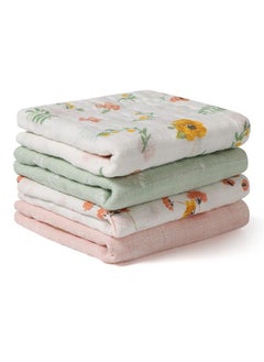 softan Baby Muslin Burp Cloths 100% Cotton Baby Washcloths 6Layer Super Absorbent Bath Towel Or Burp Cloths For Baby Girl Boy Great Gift For Newborn Baby 10 X 20 Inch 4 Pack Leaves & Flowers  - Image 1