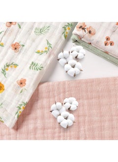 softan Baby Muslin Burp Cloths 100% Cotton Baby Washcloths 6Layer Super Absorbent Bath Towel Or Burp Cloths For Baby Girl Boy Great Gift For Newborn Baby 10 X 20 Inch 4 Pack Leaves & Flowers  - Image 3