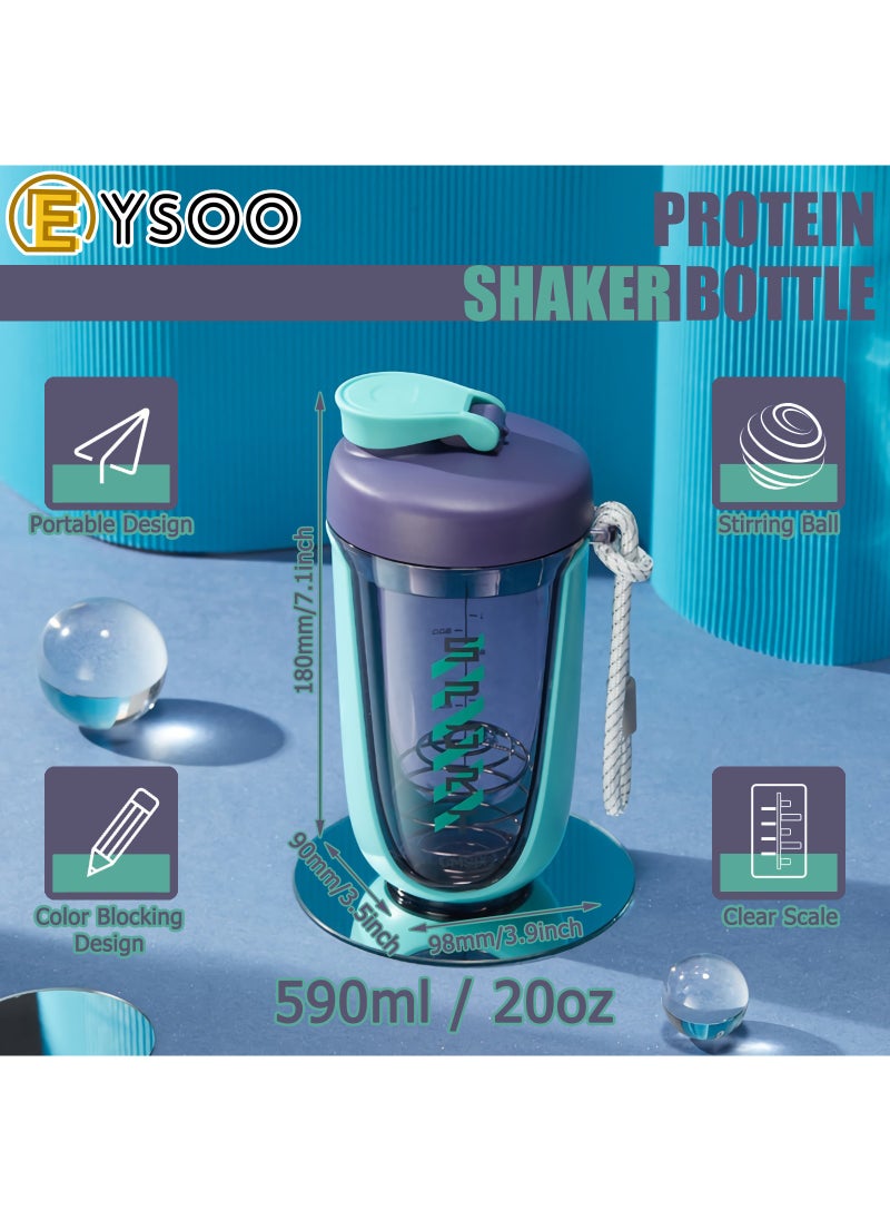 EYSOO Protein Shaker Bottle Protein Drink Shaker Cup 20 oz Shaker Bottle for Protein Mixes Leak-proof BPA-free Protein Mixer Cup with Blender Ball for Gym Fitness Workout (Green)