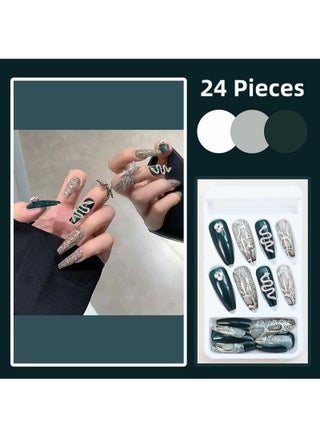 Silver Snake Green Long Fake Nails 24Pcs Nail Set for Girls - pzsku/ZFBB64B15FCFA3EAB25BEZ/45/_/1714981166/a0e7e62b-e9bd-471a-a50a-aee0e234b77c
