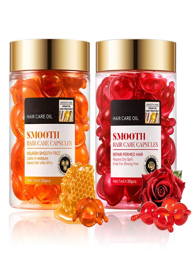 LZYLLS Rose Hair Serum & Honey Hair Serum for Women,Moisturizing Hair Oil for Hair Styling,Hair Care Conditioner for All Hair Types,30 Capsules - Image 1