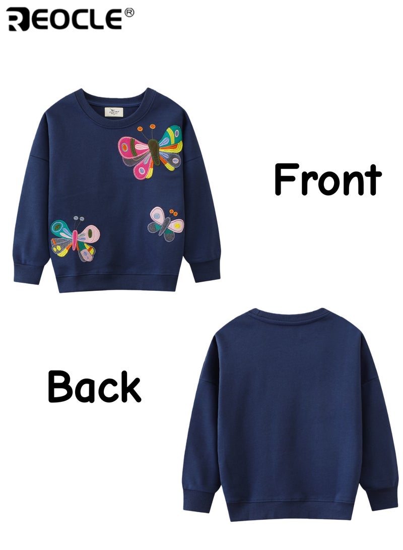 REOCLE Kids' Butterfly Embroidered Sweatshirt Casual Crew Neck Pullover Comfortable & Stylish Top for Toddler & Kids Daily Wear - Image 2