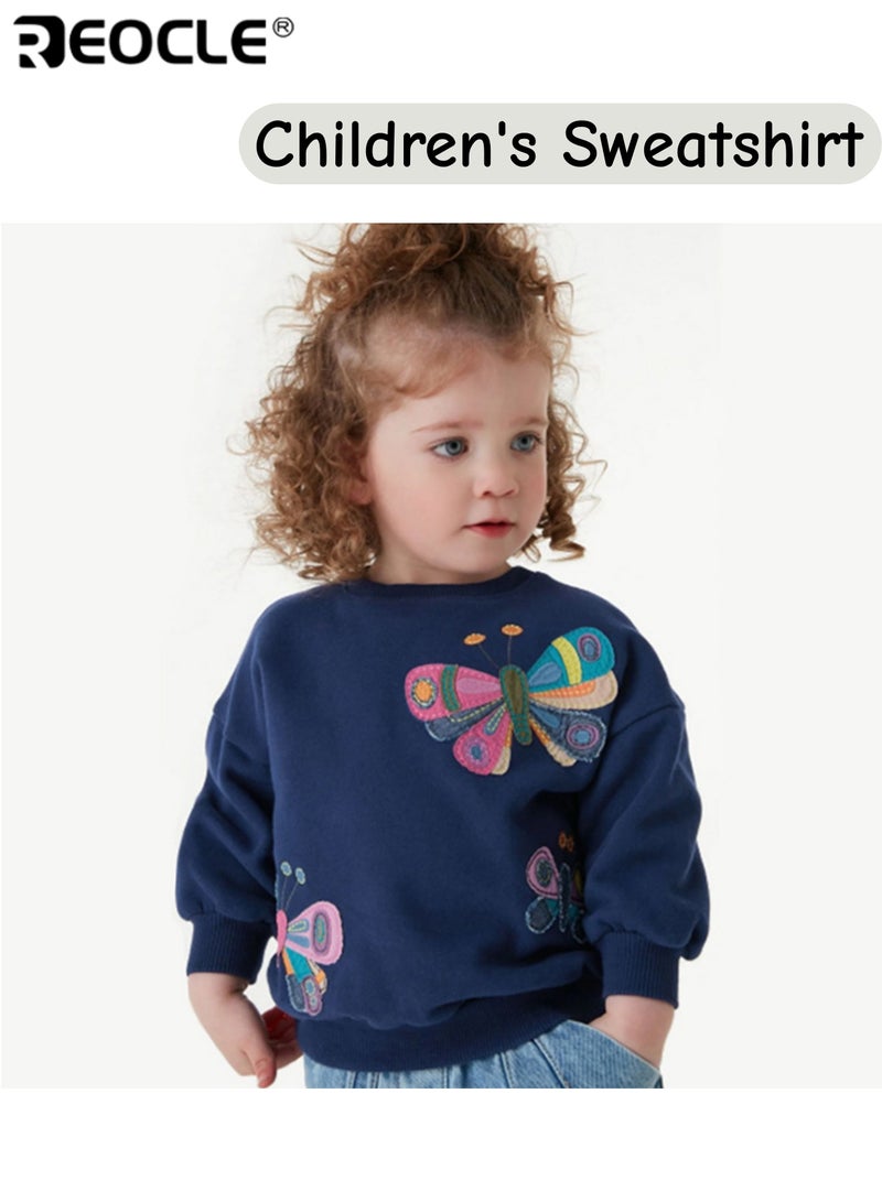 REOCLE Kids' Butterfly Embroidered Sweatshirt Casual Crew Neck Pullover Comfortable & Stylish Top for Toddler & Kids Daily Wear - Image 1