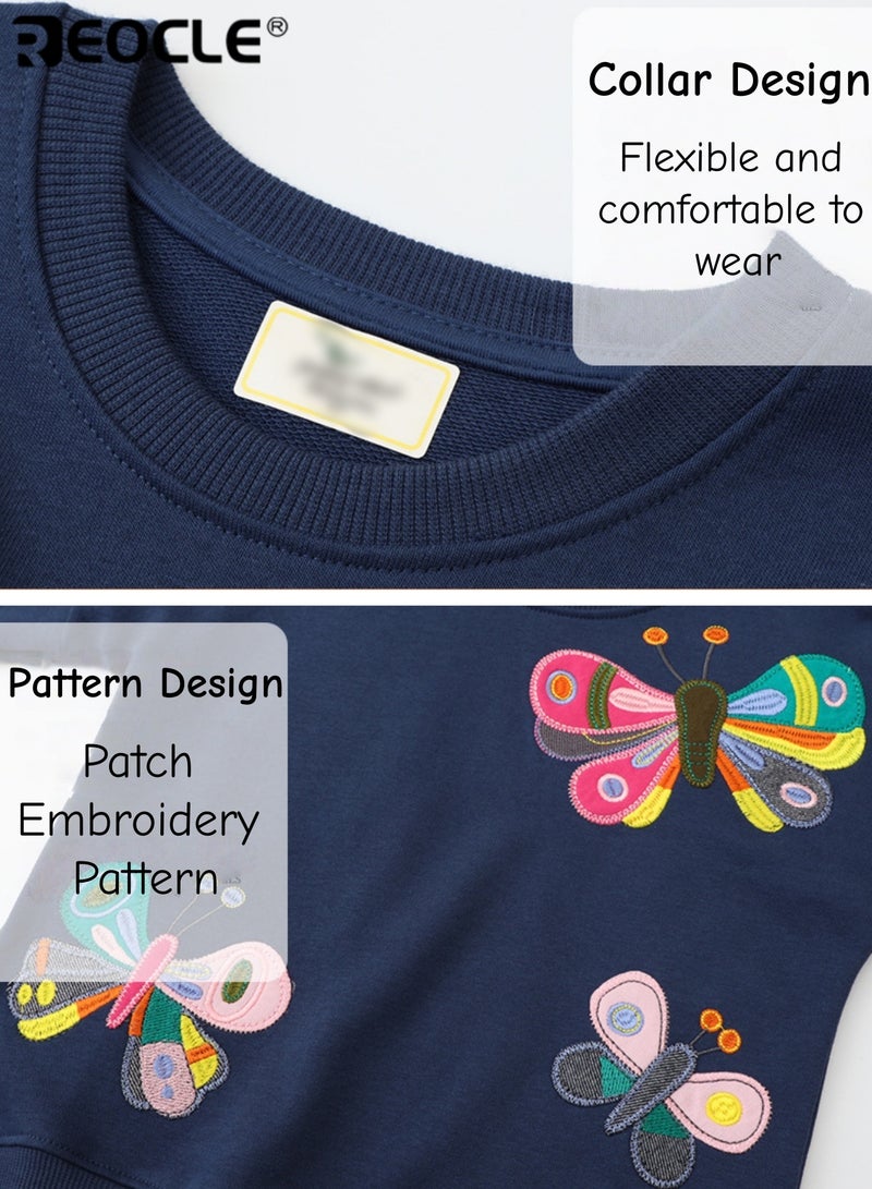 REOCLE Kids' Butterfly Embroidered Sweatshirt Casual Crew Neck Pullover Comfortable & Stylish Top for Toddler & Kids Daily Wear - Image 5