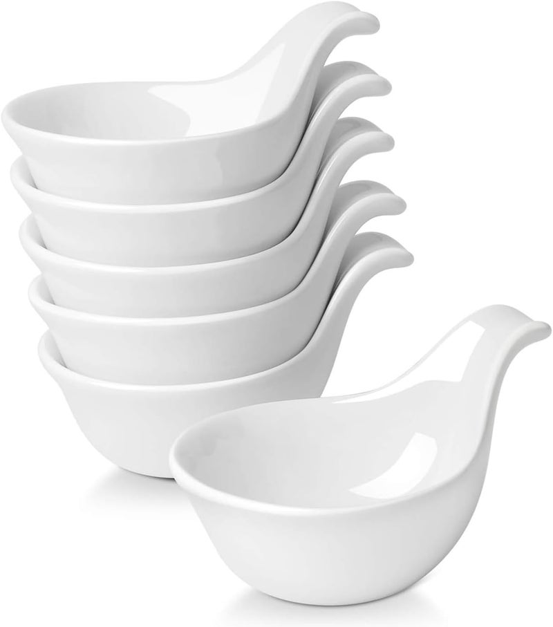 Flexzion Ceramic Dipping Bowls Small Bowls for Dipping with Handle Condiment Cups Soy Sauce Dish Porcelain Ramekins Sauce Holders Containers for Small Side Dishes Dips  3 oz Set of 6 White - Image 1