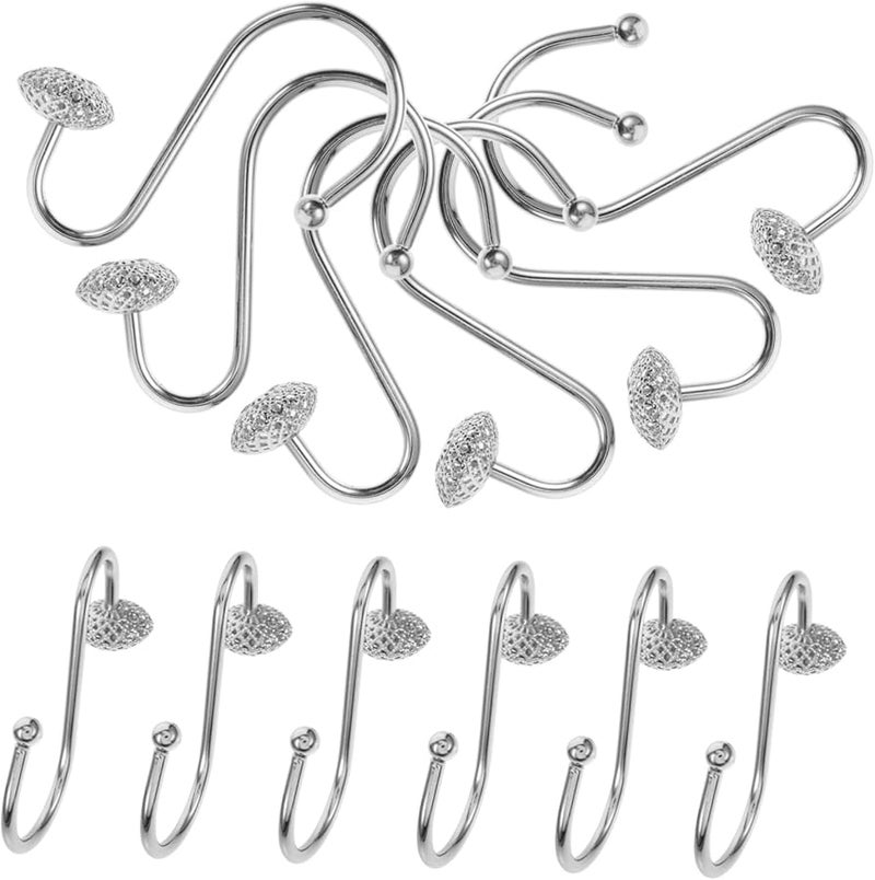 Chrome Shower Curtain Hooks Set of 12 Modern Warm Rod Bathroom Accessories - Image 1