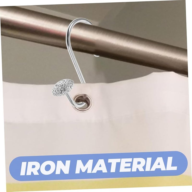 Chrome Shower Curtain Hooks Set of 12 Modern Warm Rod Bathroom Accessories - Image 5