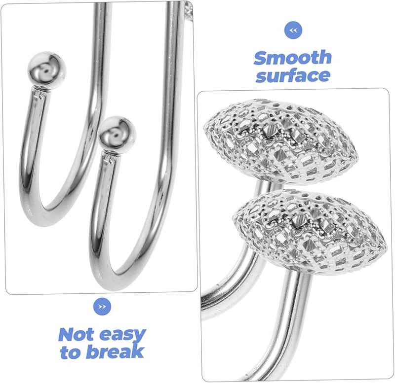 Chrome Shower Curtain Hooks Set of 12 Modern Warm Rod Bathroom Accessories - Image 4