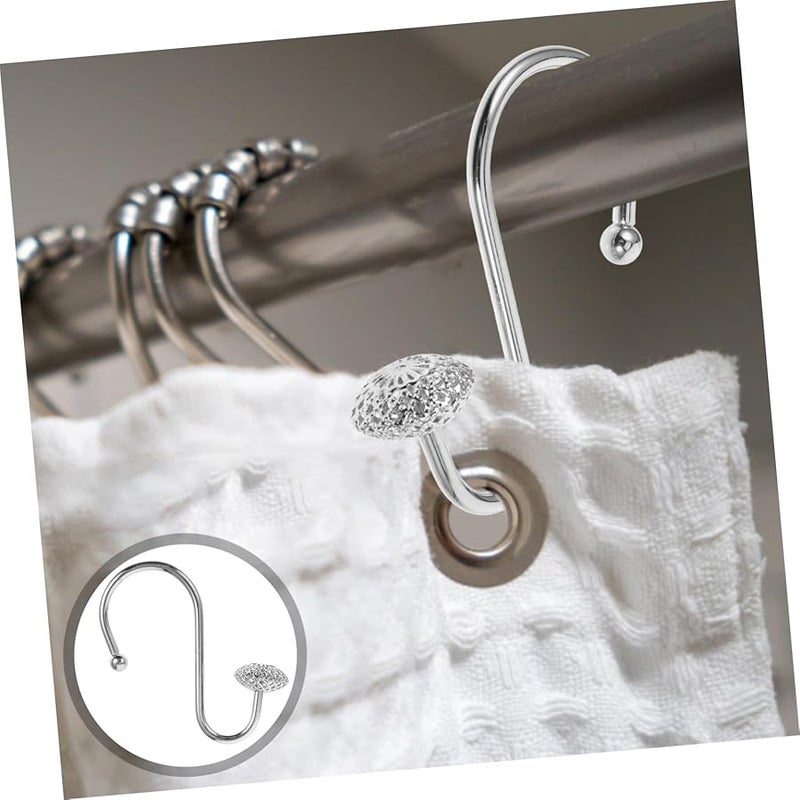 Chrome Shower Curtain Hooks Set of 12 Modern Warm Rod Bathroom Accessories - Image 3