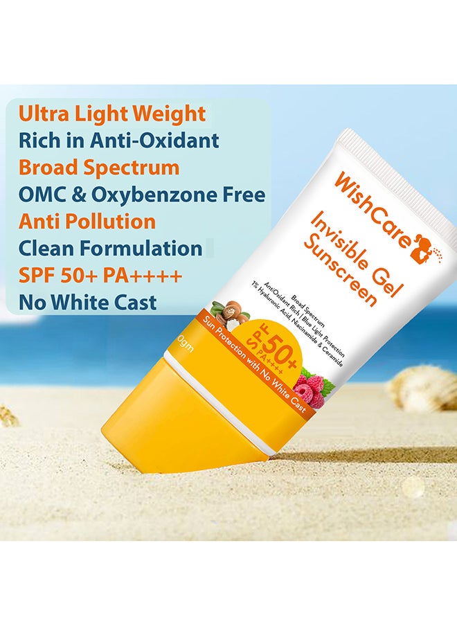 WishCare Invisible Gel Sunscreen SPF 50+ PA++++ - Ultra Light Weight, Oil Free with Broad Spectrum Protection & No White Cast - 50 Grams  - Image 2