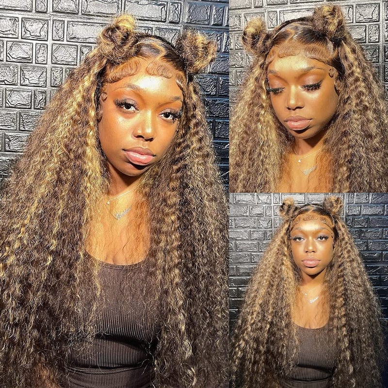 Yuzhou Grace 13x4 Highlight Ombre Lace Front Wig Human Hair Colored 427 Honey Blonde Lace Frontal Wigs for Black Women Glueless Deep Wave Brown Wig with Baby Hair 250 Density20inch Highlight