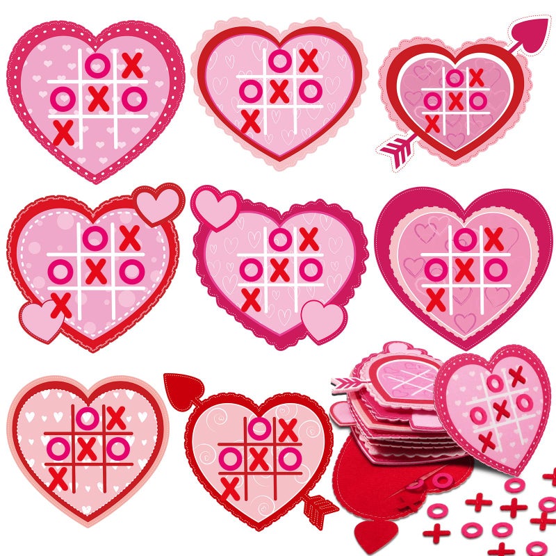 Wiwiqing 24 Pack Valentines Day Tic Tac Toe Game Strategic Board Felt With Storage Bags Valentine'S Day Games Classroom For Party Favors Goodie Bags Gift Exchange Prizes(Heart) - Image 1