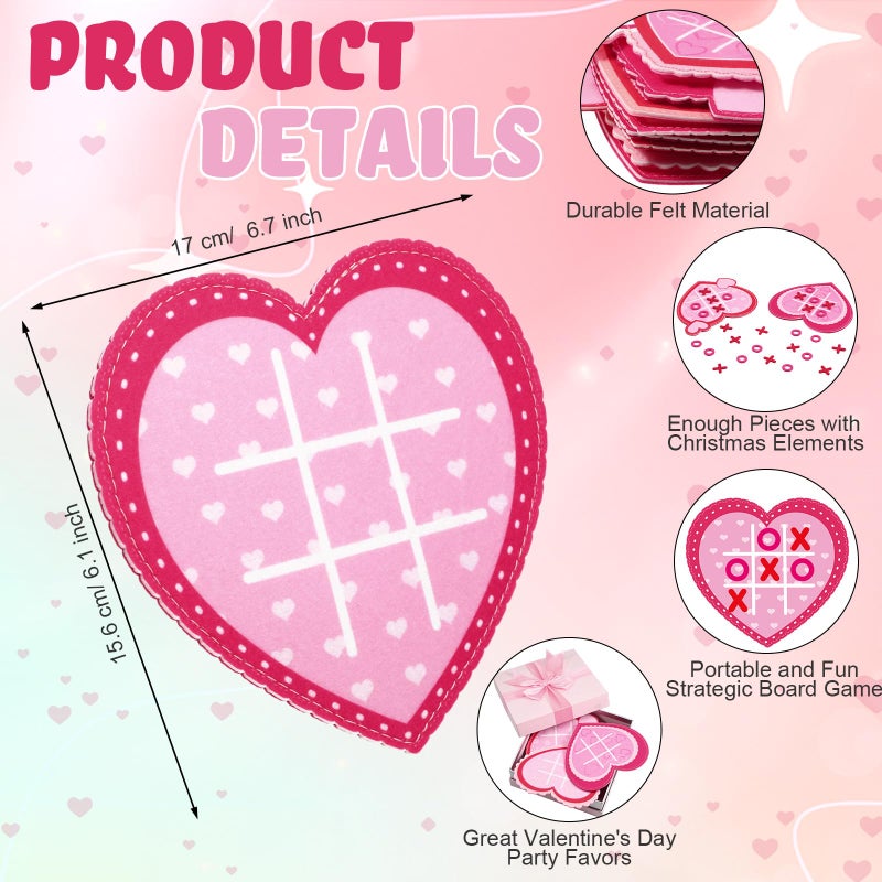 Wiwiqing 24 Pack Valentines Day Tic Tac Toe Game Strategic Board Felt With Storage Bags Valentine'S Day Games Classroom For Party Favors Goodie Bags Gift Exchange Prizes(Heart) - Image 3