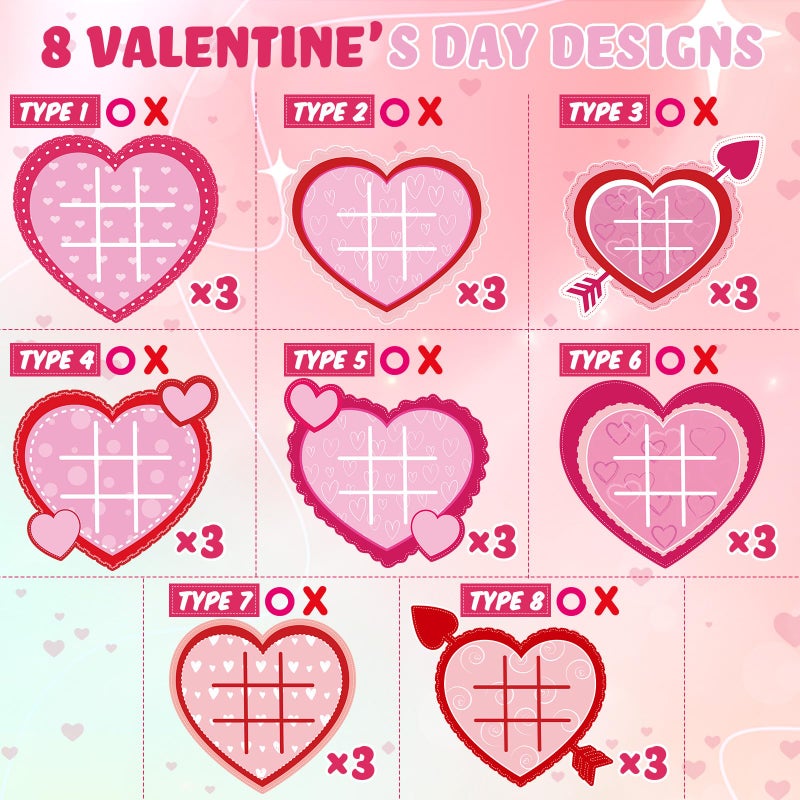 Wiwiqing 24 Pack Valentines Day Tic Tac Toe Game Strategic Board Felt With Storage Bags Valentine'S Day Games Classroom For Party Favors Goodie Bags Gift Exchange Prizes(Heart) - Image 2
