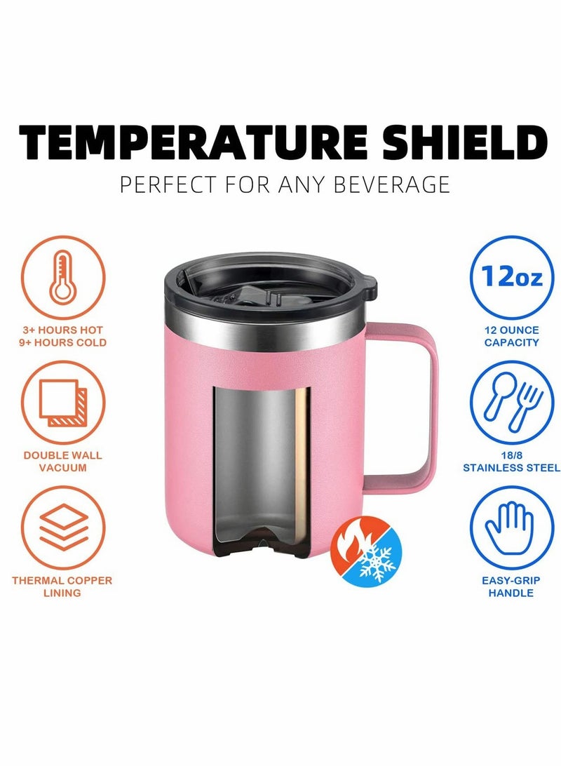 Coffee Mug, 12 Oz Stainless Steel Insulated Coffee Mug with Handle, Double Wall Vacuum Travel Mug, Tumbler Cup with Sliding Lid, for Hot and Cold Drinks Tea (Pink)  - Image 2