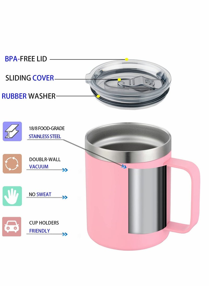 Coffee Mug, 12 Oz Stainless Steel Insulated Coffee Mug with Handle, Double Wall Vacuum Travel Mug, Tumbler Cup with Sliding Lid, for Hot and Cold Drinks Tea (Pink)  - Image 3