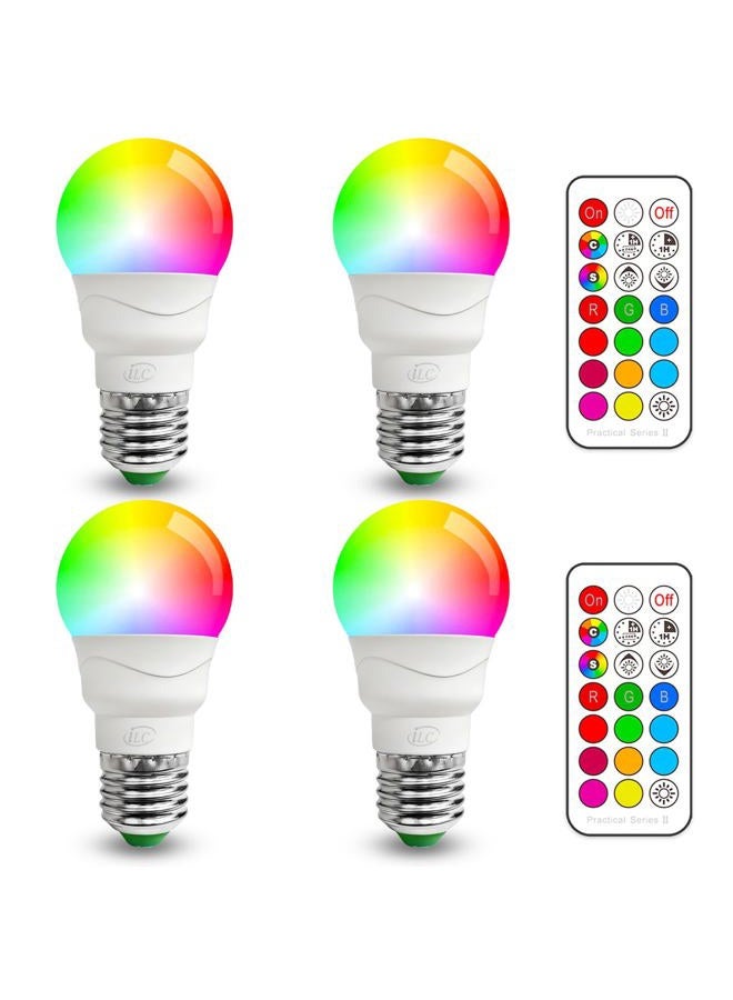 ILC RGB LED Light Bulb, Color Changing 40W Equivalent, Daylight White, 450LM Dimmable 5W E26 Screw Base RGBW, Mood Light Bulb - 12 Color Choices - Timing Infrared Remote Control Included (4 Pack) - Image 1