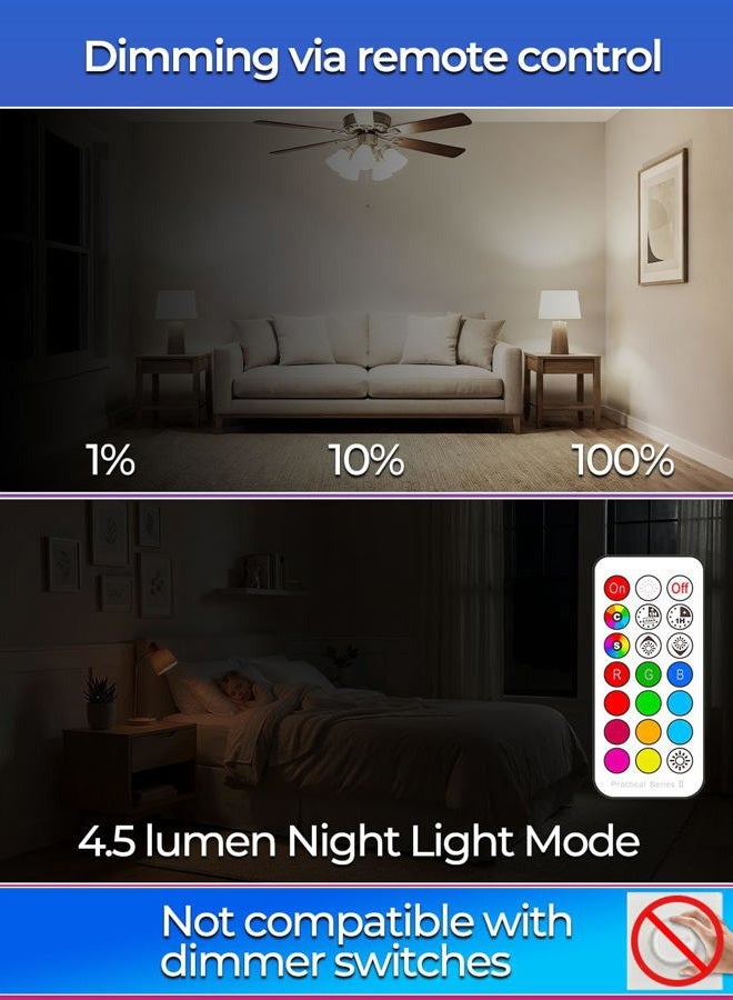 ILC RGB LED Light Bulb, Color Changing 40W Equivalent, Daylight White, 450LM Dimmable 5W E26 Screw Base RGBW, Mood Light Bulb - 12 Color Choices - Timing Infrared Remote Control Included (4 Pack) - Image 4
