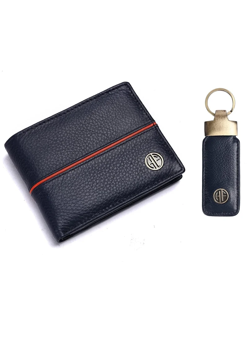 HAMMONDS FLYCATCHER RFID Protected Black Leather Wallet for Men|6 Card Slots| 1 Coin Pocket|4 Hidden Compartment|2 Currency Slots|1 ID Slot, Prussian blue With Keyring, Classic (S7SZ)