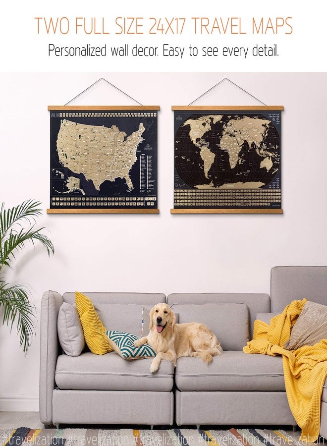 Travelization Two Scratch Off Travel Maps - World & United States National Parks - Large 24x17 Quality Laminated Poster Paper - World & USA Wall Posters w/Flags, Art Coloring Pages & Scratch Tool - Traveler Gift - Image 2