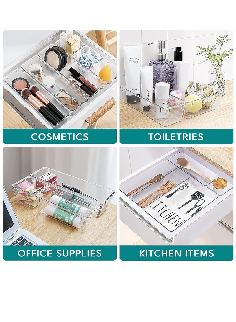 Toko Desk Drawer Organizers | 16 Pcs Set | Free 20 Pc Disposable Gloves | Clear Plastic Storage Bins Bathroom Drawer Tray Dividers Vanity Trays Organizer for Bedroom Dresser Makeup Kitchen Utensil Office  - Image 5