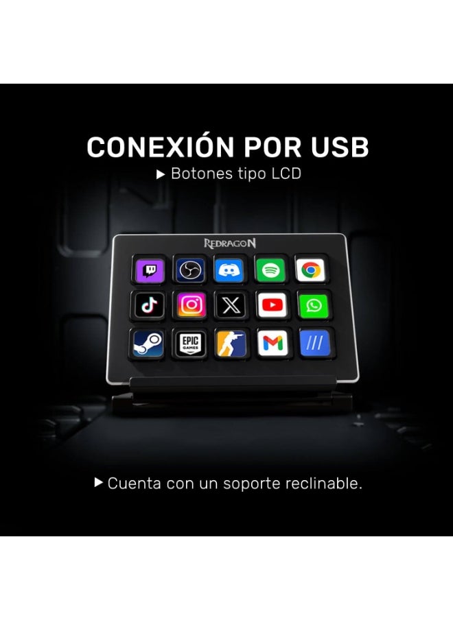 Streamdeck Streamcraft SS550 Black Buttons LCD Plugins USB Connection , Stream Deck , Production Console Controller for Content Creators, Streaming, Gaming, with Customizable Touch Strip dials