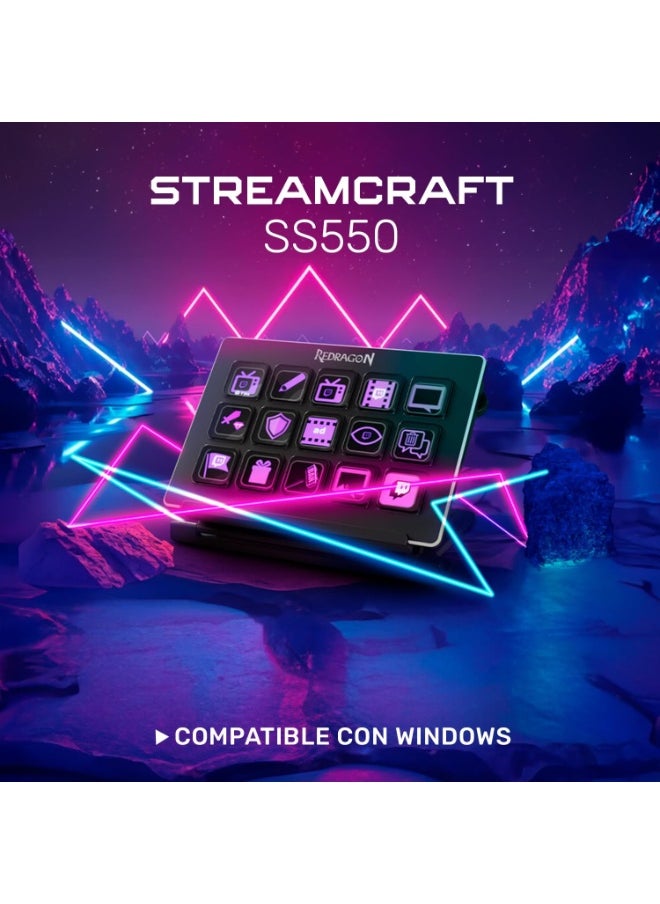 Streamdeck Streamcraft SS550 Black Buttons LCD Plugins USB Connection , Stream Deck , Production Console Controller for Content Creators, Streaming, Gaming, with Customizable Touch Strip dials