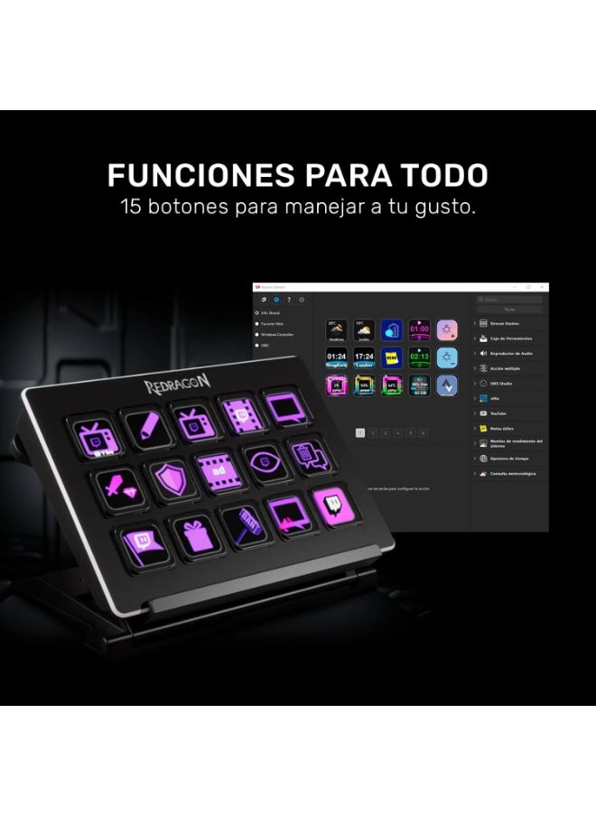Streamdeck Streamcraft SS550 Black Buttons LCD Plugins USB Connection , Stream Deck , Production Console Controller for Content Creators, Streaming, Gaming, with Customizable Touch Strip dials