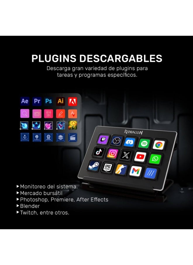 Streamdeck Streamcraft SS550 Black Buttons LCD Plugins USB Connection , Stream Deck , Production Console Controller for Content Creators, Streaming, Gaming, with Customizable Touch Strip dials