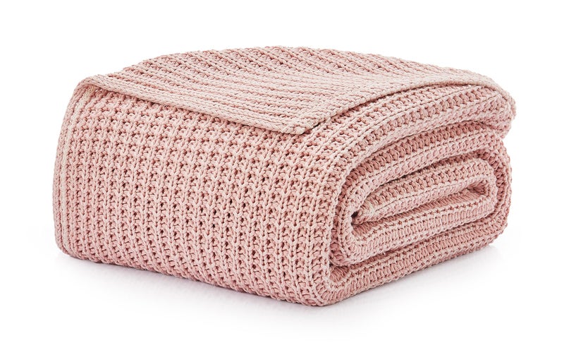 UGG Luna Knit Blanket Throw Cotton Chunky Soft Throw for Couch or Bed Cozy Warm Waffle Giftable Lightweight Blanket for Living Room Bedroom or Dorm Machine Washable 50inch x 70inch Quartz Pink