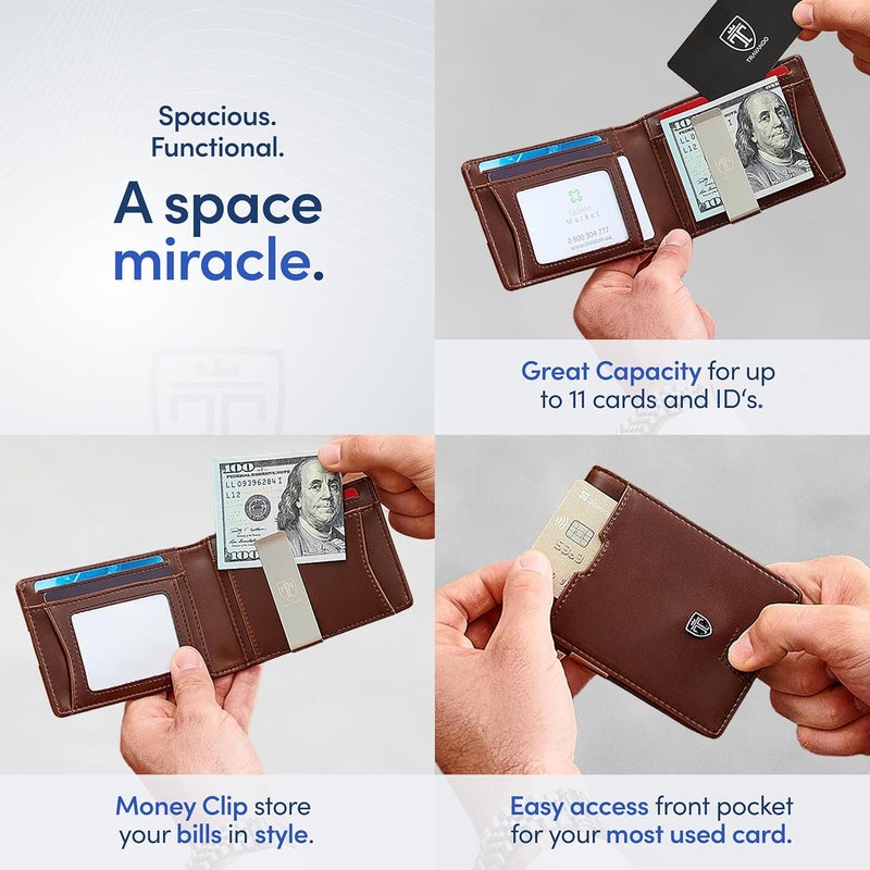 TRAVANDO Mens Wallet with Money Clip AUSTIN RFID Blocking Bifold Credit Card Holder for Men with Gift Box - Image 3