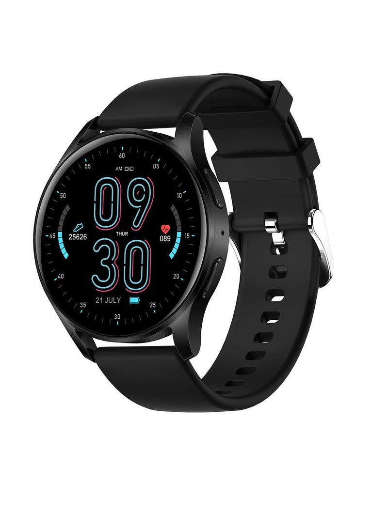 ساعة ذكية لمراقبة الصحة بالصوت من AI، ساعة معصم ذكية مقاومة للماء مع مكالمات بلوتوث، شاشة لمس كاملة، ساعة لياقة بدنية لاسلكية مع جراب من ألياف الكربون، (قطعة واحدة، أسود) - Image 1