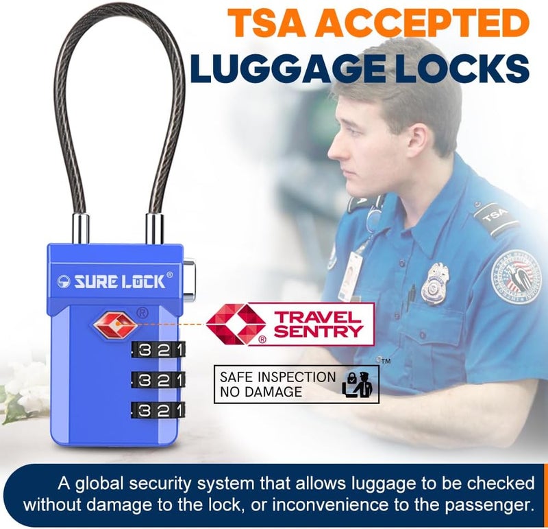 SURE LOCK TSA Approved 3-Digit Combination Luggage Locks – Open Alert Indicator, Re-settable Code with Zinc Alloy Body, Easy-Read Dials for Suitcase, Backpack, Gym Locker & Toolbox (Multiple Colors) - Image 1