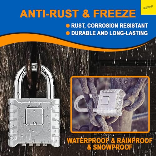 Karomouj Heavy Duty 4 Digit Number Lock Weatherproof Combination Security Padlock for Sheds, Gates, Tool Boxes and Lockers & Outdoor Use | Durable & Reliable Protection (Silver, Zinc) - Image 5